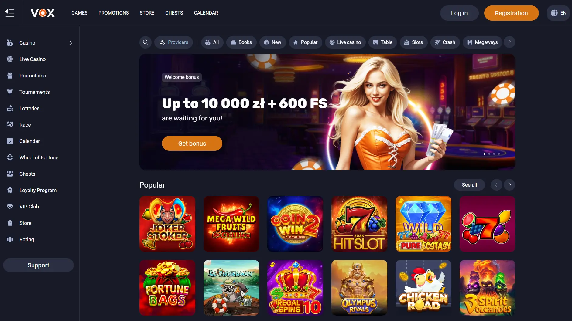 Vox Casino avaleht tervitusboonuse pakkumisega ja populaarsete mänguautomaatidega